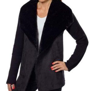 Fever Womens Faux Suede and Fur Open Jacket